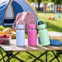 Botol Air Anak-Anak Berinsulasi Stainless Steel Pink 200 ml dengan Pegangan dan Tutup Sekrup, Mug Perjalanan Mini Outdoor, Flask Vakum untuk Siswa