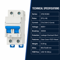 Wanbo-377 2P C16 400V RCBO avec couvercle transparent et bouton de réinitialisation pour la protection contre les fuites, les surcharges et les courts-circuits