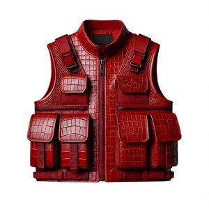 Nuevo Chaleco de Cuero de Cocodrilo Rojo Grabado Personalizado para Hombre, Chaleco Táctico Urbano Super Rider, Chaleco de Cuero para Motocicleta - Product Image 1