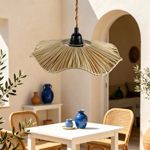 Handmade Woven Lampshade Round 30Cm Yellow Plastic Iron Frame Retro Zen Style Tea Room <b>Lighting</b> - Product Image 3