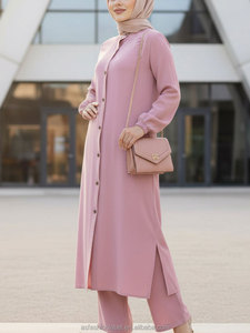Conjunto de Playa Musulmán Informal y Transpirable de 2 Piezas para Mujer, Abaya Personalizada 100% Poliéster, Conjunto de Cárdigan Abaya de Manga Larga - Product Image 1