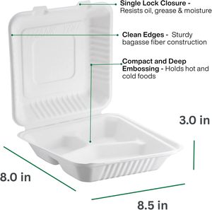 Caja de comida desechable con bisagras de 3 compartimentos MFPP, caja bento para llevar, contenedor de comida de plástico MFPP tipo clamshell - Product Image 2