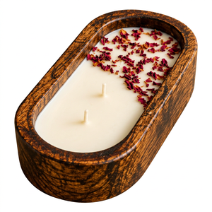 Large Wooden Round <b>Soy</b> Wax Handmade Modern Art <b>Candle</b> with Dried Rose Petals 60 Hours Burning Time Christmas Home Decoration - Product Image 1
