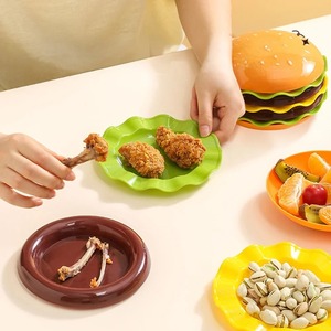 Stackable Hamburger Plate Set Burger 6 Layers Mini Dinner Plate High Value Bone Spit Plate Funny Sauce Containers <b>Table</b> Decor - Product Image 2