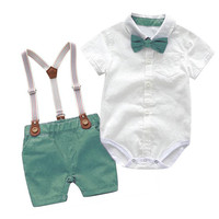 Angleterre Style Infantile Salopette Noeud Papillon Gentleman Costume D'été Toddler Formelle Chemise Barboteuses Court Enfants Garçon Vêtements Ensembles De Chine