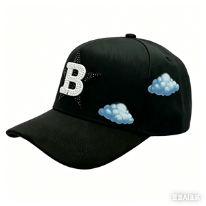Cappello a 5 Pannelli G5 S4D per Ragazzi, Nero su Nero, Edizione Limitata, Visiera Urbana per Giornate Nuvolose, Logo Sad Smile Face - Product Image 1