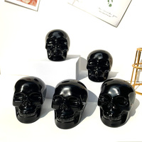 Crânes en obsidienne noire naturelle sculptés à la main, crânes en cristal, artisanat de guérison pour la décoration de la maison, décoration d'Halloween, collection de minéraux, cadeau