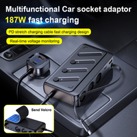 Estación de Carga para Asiento Trasero de Coche, 187W, Cargador USB C PD Multidispositivo, Divisor de 3 Tomas de Corriente, 1 Año de Garantía, para Viajes Familiares, Camioneta, Furgoneta, SUV