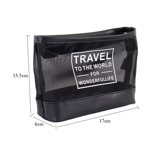 OEM Custom Logo Zipper Nylon Travel Toiletry Organizer Mesh Mini clear pink Women Mesh Makeup Travel Cosmetic <b>Bag</b> - Product Image 4