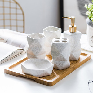 Modern Sustainable 4 Piece Set Ceramic Bathroom Set Soap Dishes with Mouthwash Cup Toothbrush Holder Home Hotel Gift Accessory - Product Image 1