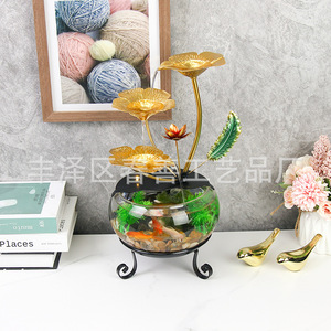 Desktop <b>Fish</b> <b>Tank</b> Water Feature <b>Round</b> Transparent Elegant Aquarium Ornament For Home Office Decor - Product Image 3
