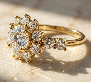 Anillo de Compromiso Clásico para Mujer, Chapado en Oro de 18K, con Moissanita, Corte Brillante Redondo, Estilo Corona, Engaste de Puntas - Product Image 5