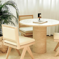 Table à manger Cammy Stone en marbre naturel, style Wabi-Sabi, luxe léger, design moderne, multifonctionnelle, 4 places, rouge, pour salon