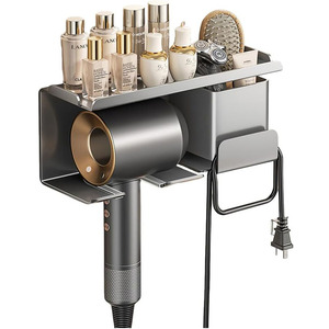 <span class=keywords><strong>Support</strong></span> mural pour sèche-<span class=keywords><strong>cheveux</strong></span> à fixation adhésive/vis avec organisateur d'outils pour salle de bain, maison, hôtel et dortoir - Product Image 1