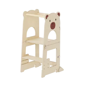 2 in 1 Kleinkind Stehhocker Küchenhelfer einstellbarer Massivholz-Schritthocker faltbar Koch Montessori-Baby-Lernturm