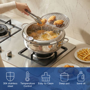<span class=keywords><strong>Friteuse</strong></span> à tempura japonaise en acier inoxydable 304 avec thermomètre et filtre, ustensile de cuisson <span class=keywords><strong>pour</strong></span> friture profonde - Product Image 5