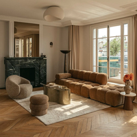 Ensemble de meubles de luxe de style européen moderne, canapé gaufré et fauteuil d'angle modulaire en tissu pour salon