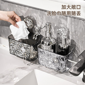 Suction Mounted Bathroom Shelf Rectangular Transparent Silver Wall Mount <b>Storage</b> <b>Rack</b> For Towels And Toiletries - Product Image 3