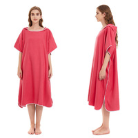 Quick Dry Microfiber Surf Poncho Knitted Bath Robe with Hood for Pool Swim & Beach Solid Color Summer Towel