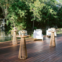 Ensemble Moderne Table Haute Ronde et Chaises de Bar en Bois Massif pour Mariage et Événements en Extérieur