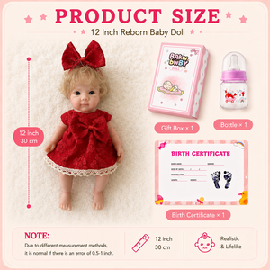 BAkwbwBY <span class=keywords><strong>Muñeca</strong></span> Reborn de Silicona Completa de 12 Pulgadas, Raza Blanca, con Cabello Rubio de Mohair Injertado a Mano, Ojos Grandes, Vestido de Encaje con Lazo Rojo - Product Image 4