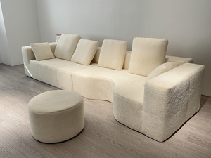 Sofá Modular Comprimido Sin Marco de Felpa <span class=keywords><strong>Blanca</strong></span> de Alta Densidad, Ligero, Desmontable, con Otomana a Juego, Sofá Minimalista en Forma de L para Villa - Product Image 5