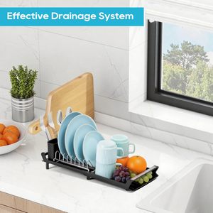 Égouttoir à vaisselle extensible en acier inoxydable avec porte-couverts amovible, égouttoir à vaisselle extensible pour la cuisine - Product Image 2