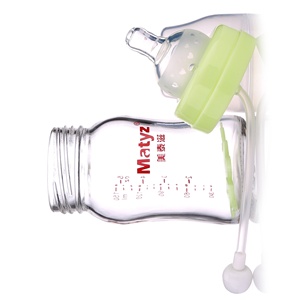 Bouteille de sucette en verre <span class=keywords><strong>anti</strong></span>-<span class=keywords><strong>colique</strong></span> OEM de 150ml avec conception d'impression animale sans BPA à petite bouche pendant 0 à 12 mois - Product Image 1