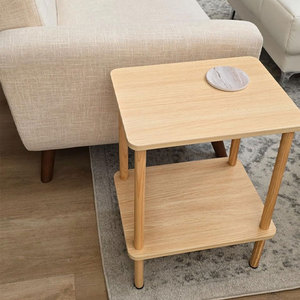 Mesa auxiliar de 2 niveles a granel, pequeña con estante de almacenamiento mesita de noche, patas de madera maciza para espacios pequeños, dormitorio, sala de estar - Product Image 4