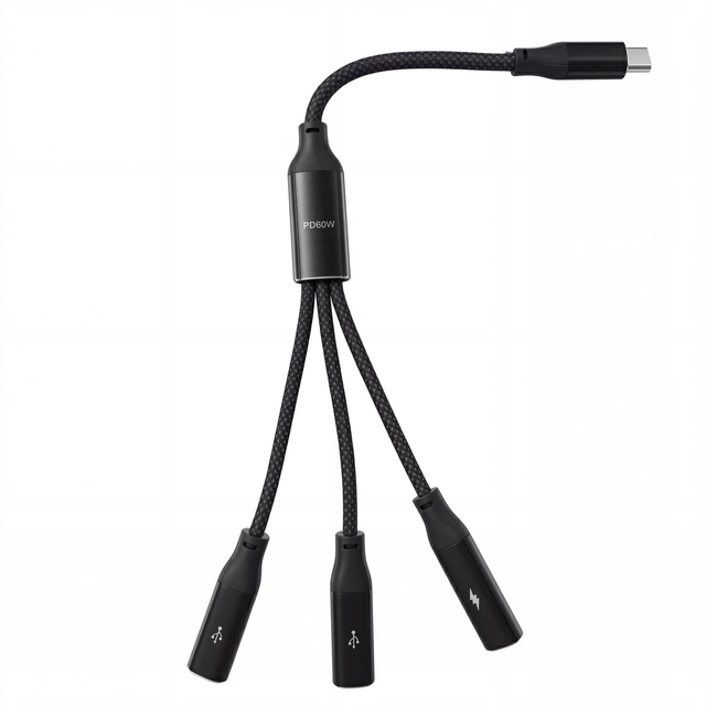 Custom 3 in 1 Type C Splitter Cable PD 60W Fast Charge Dual USB a OTG Data Adapter Nylon Braided