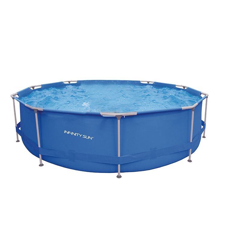 Piscina infantil acima da piscina com moldura metálica