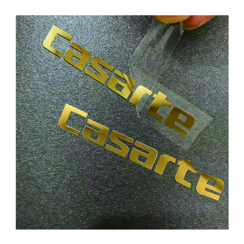 Label Huruf Metalik Kustom Electroform Emas Nikel Tipis Transfer Logo 3D Stiker Logam Timbul dengan Perekat