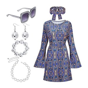 <strong>70s</strong> Disco Women Costume <strong>Outfit</strong> and Accessories Shiny Head with Sunglasses Necklace Earrings Bracelet for Stage Performance Party - Product Image 4