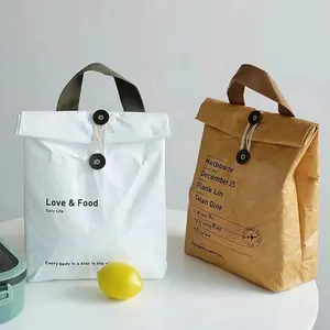 Yüksek kaliteli kahverengi dayanıklı su geçirmez kaplı Dupont kağıt termal çanta yalıtımlı öğle soğutucu Tyvek çanta gıda için özel Logo ile
