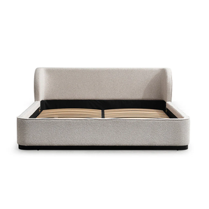 Estructura de cama de madera de diseño moderno <span class=keywords><strong>Peyo</strong></span> con otomana, tapicería suave con mechones, función de almacenamiento, 1 año de garantía - Product Image 1