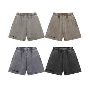 100% algodón 400g pantalones cortos deportivos para hombre Vintage Batik lavado transpirable suelto cintura elástica bolsillos calle Casual piedra se desvanece - Product Image 2