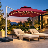 Parasol cantilever LED 10x13FT (3x4M) à double toit rectangulaire avec rotation à 360 degrés pour dîner en extérieur
