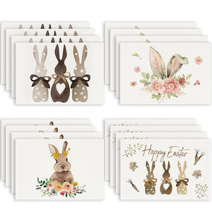 Manteles Individuales de Lino de Pascua, Ecológicos, Antibacterianos, Personalizables, Aislantes del Calor, con Dibujos Animados de Conejitos, Posavasos Festivos, Manteles - Product Image 1