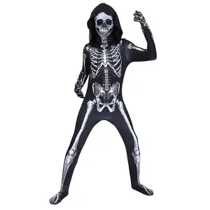 Kids Halloween Unisex Jumpsuit Zombie Scary White and Black Skeleton Costume ZBHC-017