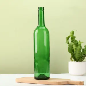 Factory price high quality bordeaux green wine glass bottle 750ml georgia green bordeaux wine bottles crok top