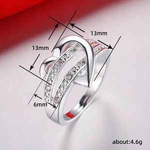 Anello a Forma di Cuore Q777 per Donna, con Zirconia Cubica e Incastonatura Pavé, Anello di Fidanzamento alla Moda - Product Image 4
