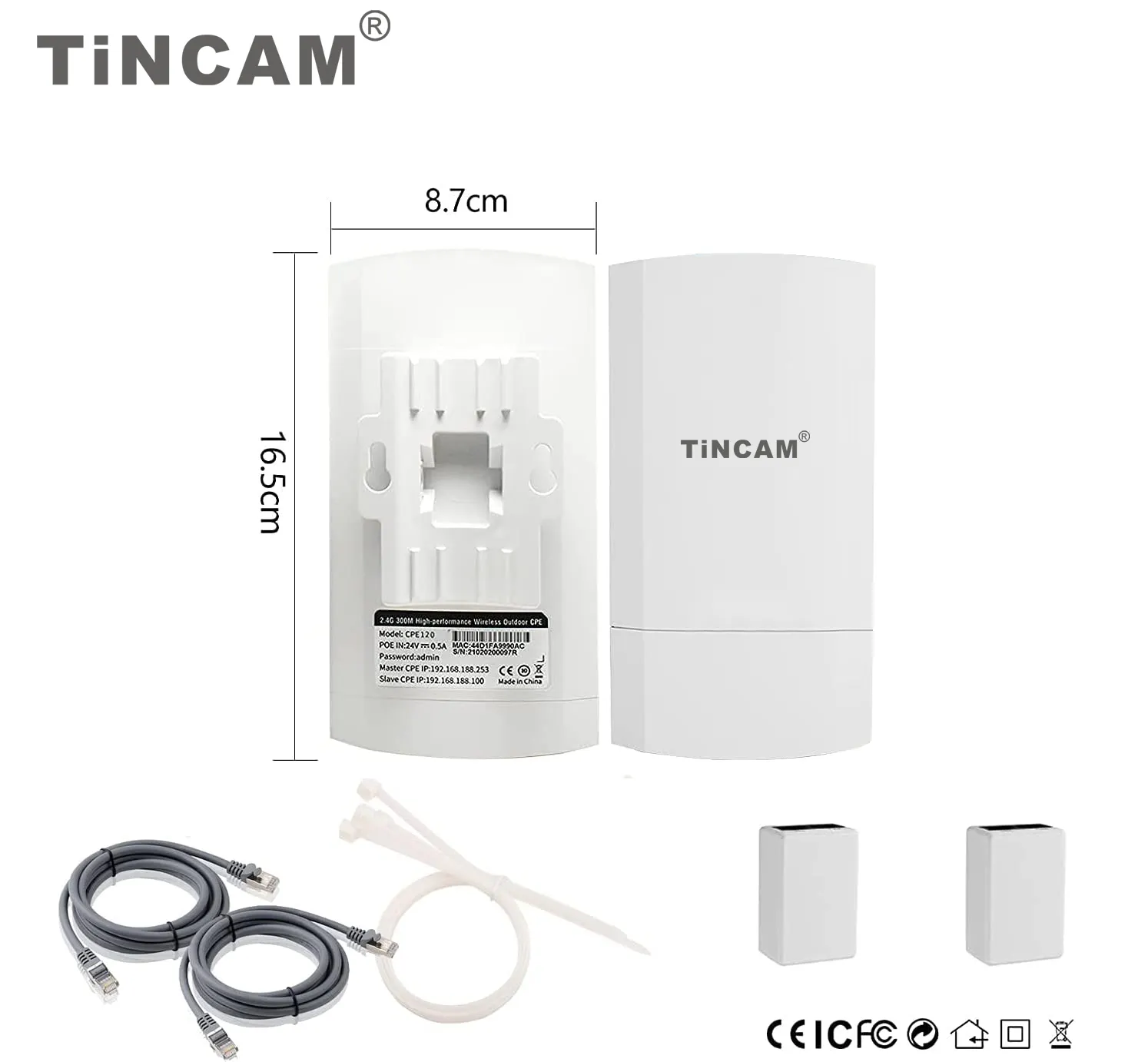 Tincam không dây Wifi cầu ngoài trời CPE Kit điểm đến điểm 5.8gg 900Mbps không thấm nước tầm xa Wifi Extender với cổng Ethernet