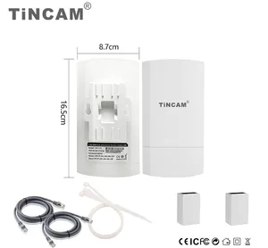 ערכת גשר WiFi אלחוטי של TINCAM חיצונית CPE נקודה לנקודה 5.8GG 900Mbps עמיד למים מאריך WiFi לטווח ארוך עם יציאת Ethernet