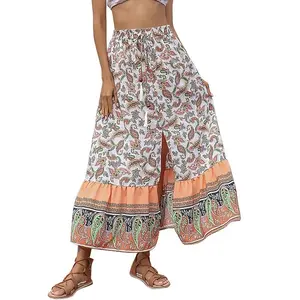 OEM High Quality Women's Bohemian Maxi Skirt Faldas Largas Para Mujer Modest Long Silk Bohemian Boutique Gypsy Skirts For Women