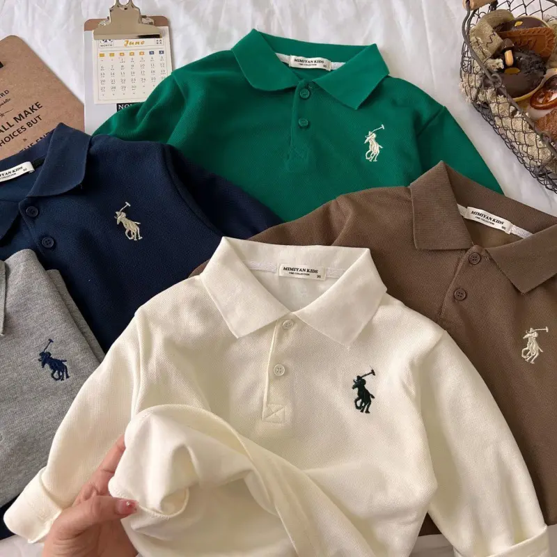 Kaus Anak Laki-laki Gaya Baru Musim Semi 2023 Kaus Longgar Katun 100% Kaus Golf Polos Kaus Anak Perempuan