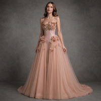 Robe de mariée rose poudré à bretelles spaghetti, corset à baleines, tulle floral 3D, coupe trapèze, sur mesure, vente en gros, directement de l'usine