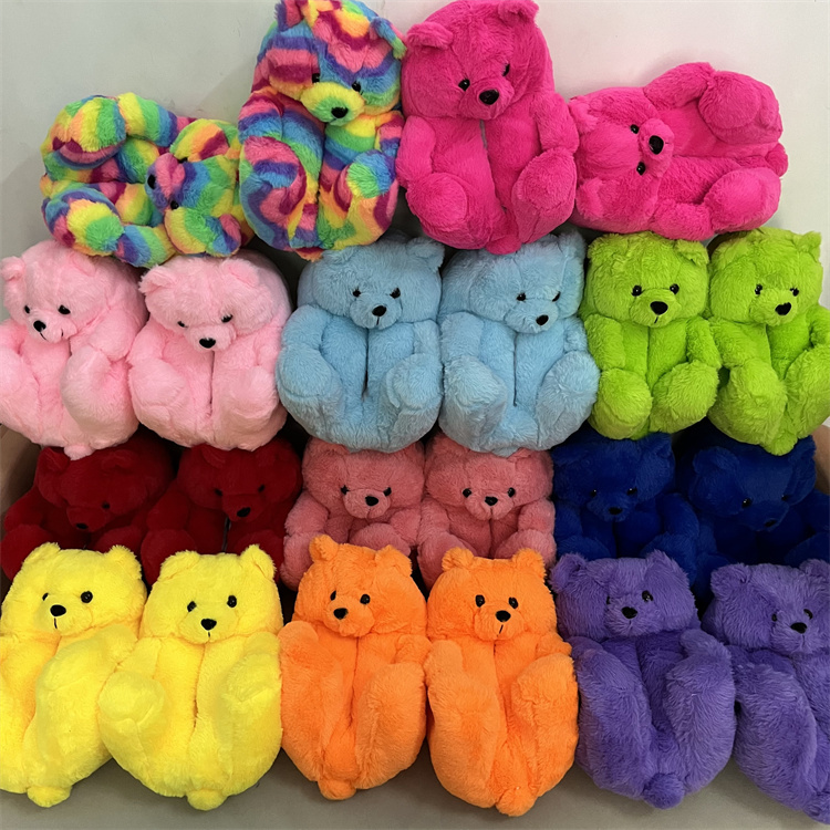 Плюшевые шлепанцы Teddy Bear для женщин, рождественские тапки, дом с милым мультяшным медведем, искусственный мех, сланцы, женские меховые шлепанцы