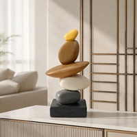 Sculpture d'équilibre en pierres empilées en céramique multicolore avec base noire pour salon, bureau, table, décoration de maison, cadeau de pendaison de crémaillère