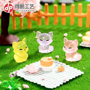 Figurine de renard miniature en résine, 4 pièces, décoration de bureau colorée - Product Image 5