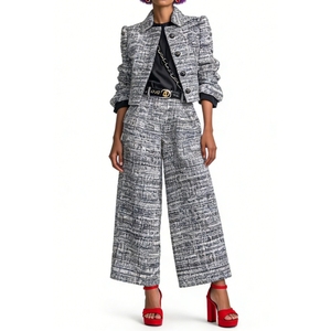 Conjunto de 2 Piezas de Pantalones Anchos para Mujer - Elegante Atuendo Formal de Oficina con Tela Texturizada - Product Image 6